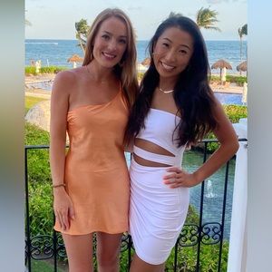 Brightside Boutique Orange Slip Mini Dress, size S